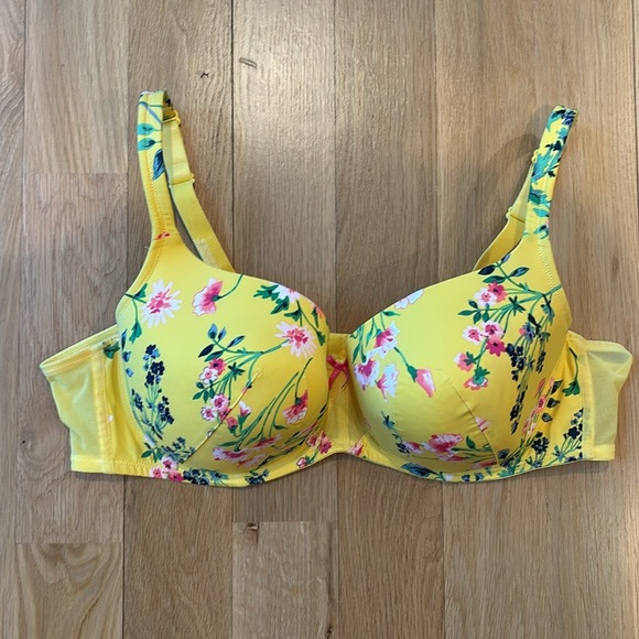 Cacique Bra Lightly Lined Balconette Yellow Floral Size 44C - Picture 2 of 5